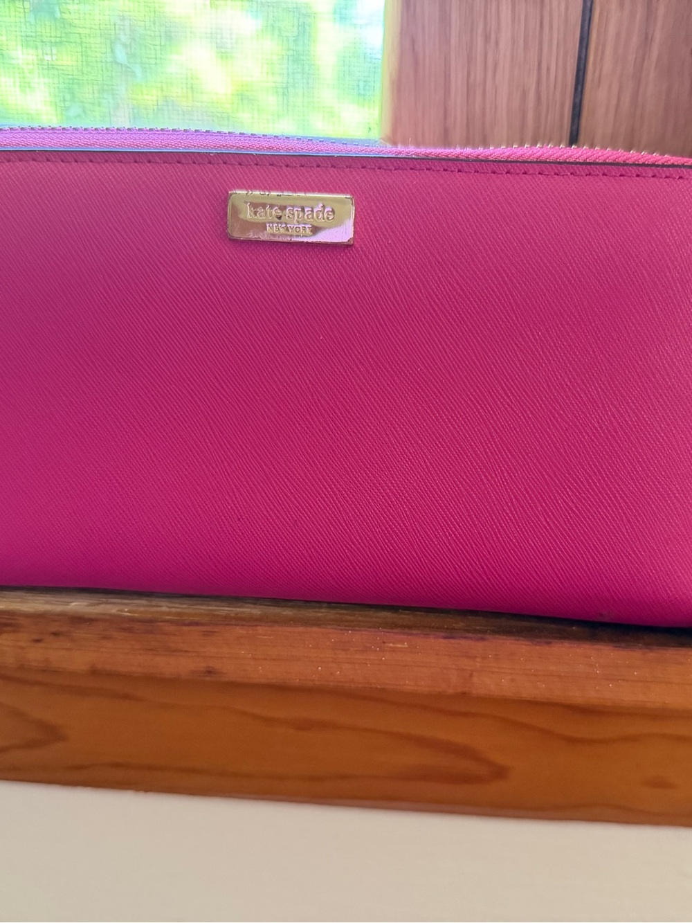 kate spade Hot Pink Saffiano Cosmetic Pouch with Gold Logo